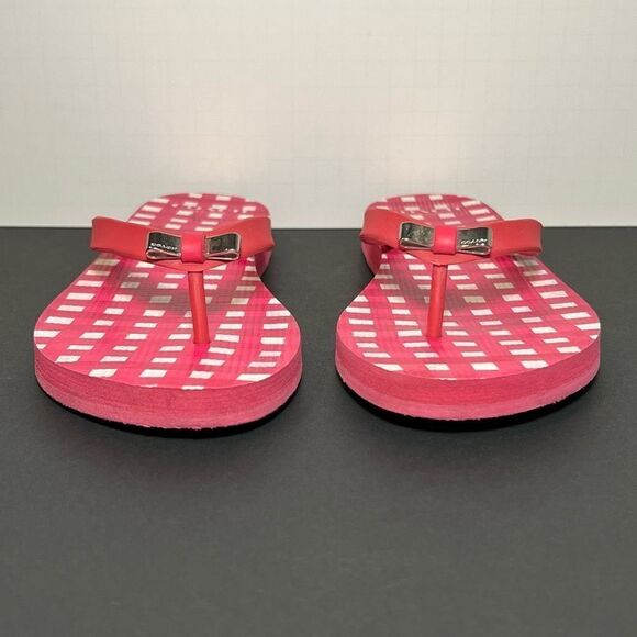 Womens COACH Pink Plaid Bow Accented Flip Flop Sandals / Size 7/8 - Picture 3 of 10